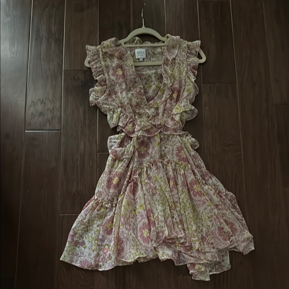 MISA Los Angeles Floral Ruffle Mini Dress in Pink - Picture 4 of 5